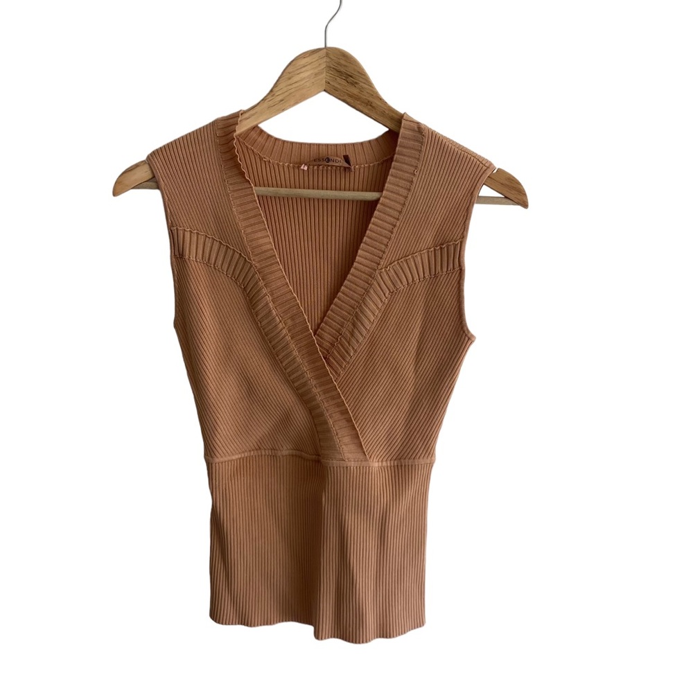 Essendi spandex minimal wrap sleeveless tank top peachy tan neutral ribbed